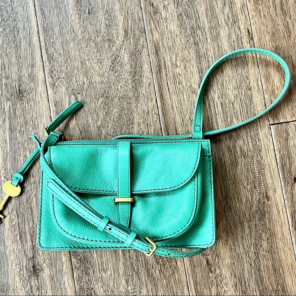 Fossil Green Leather Crossbody Bag